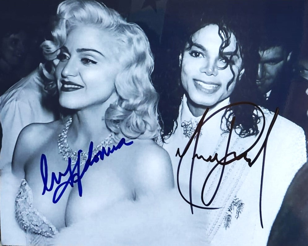 Michael Jackson and Madonna signed photo black and white