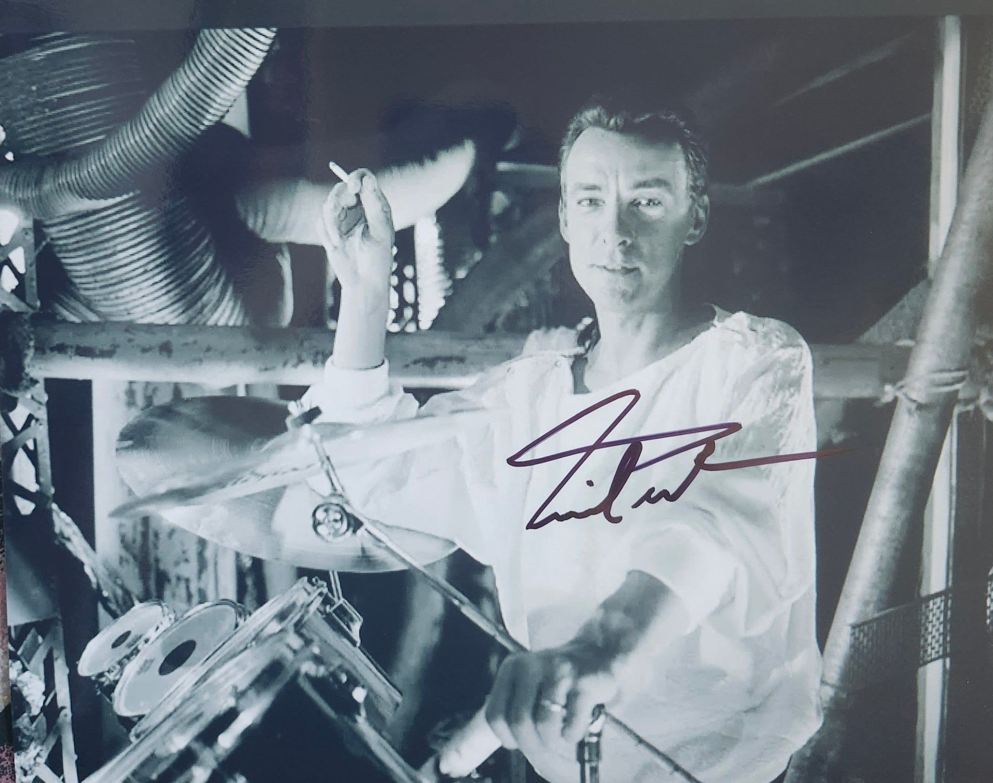 Neil Peart sign photo black and white smoking cigarette Boston memorabilia