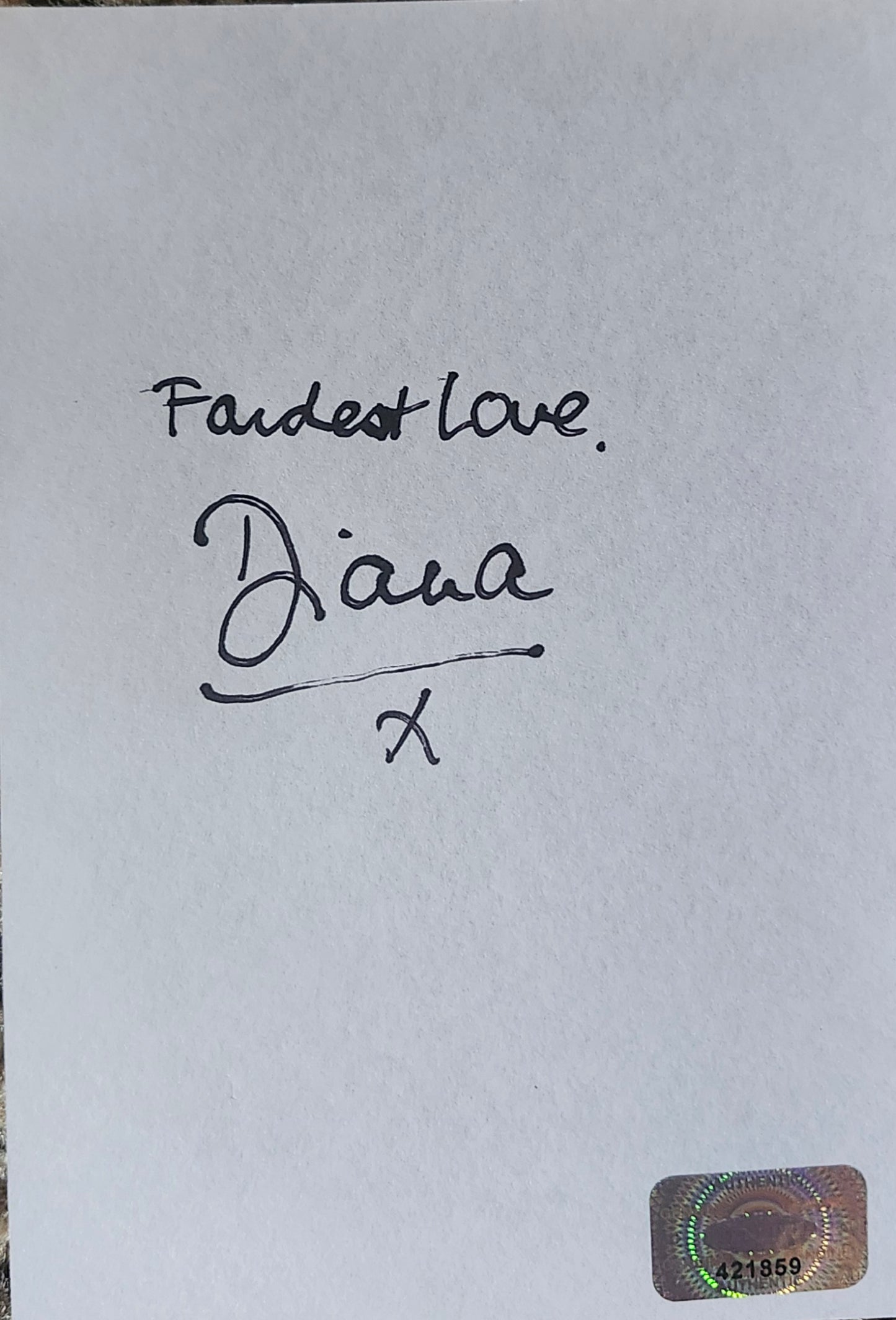 PRINCESS DIANA Signed Paper COA Hologram
