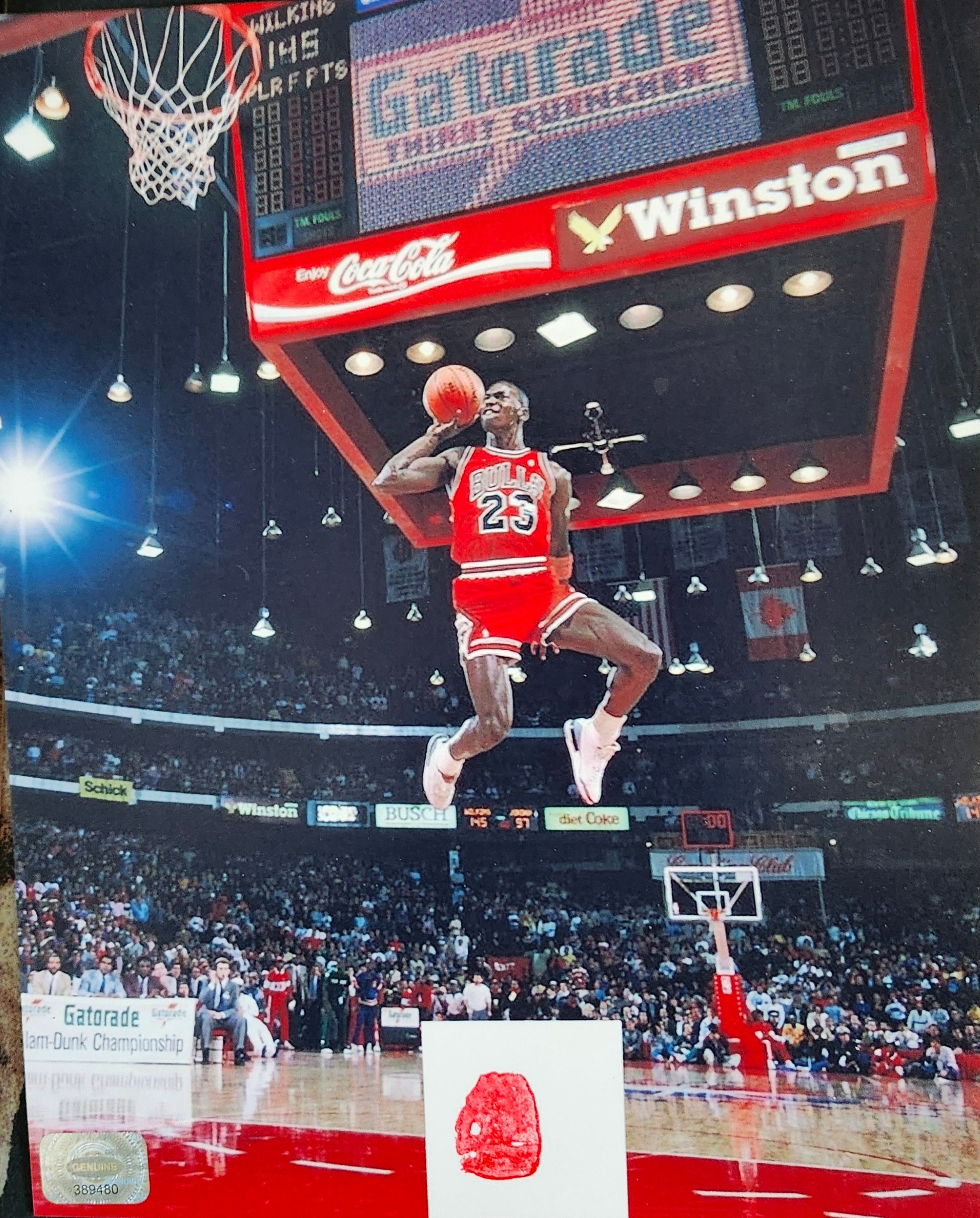 Michael Jordan signed fingerprinted dunk photo by Boston memorabilia