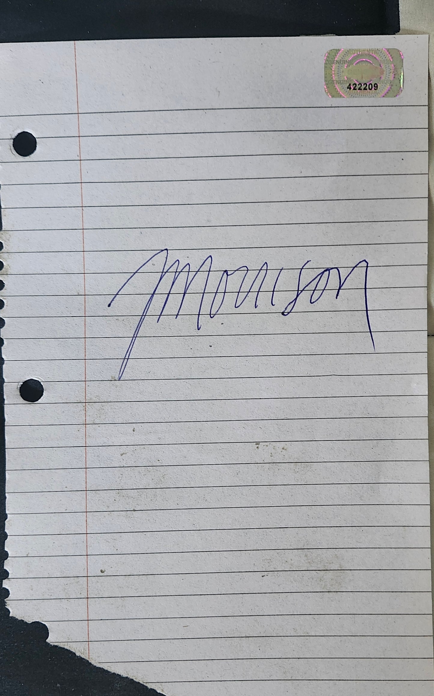 JIM MORRISON Signed Paper  COA Hologram