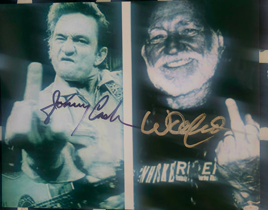 WILLIE NELSON JOHNNY CASH signed autographed photo COA Hologram