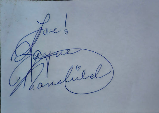 JAYNE MANSFIELD Signed Paper COA Hologram