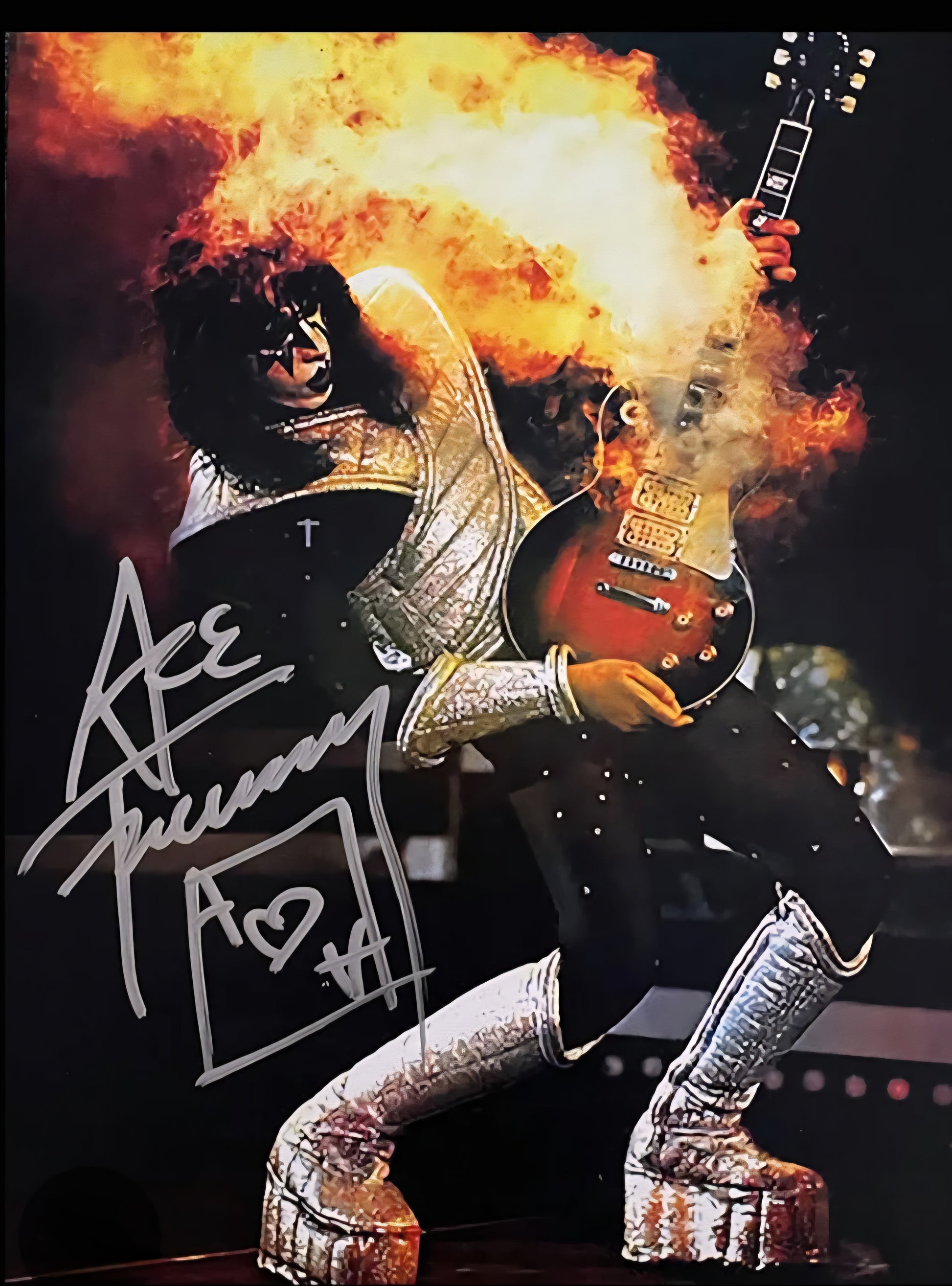 Ace Frehley signed photo action on stage Boston memorabilia