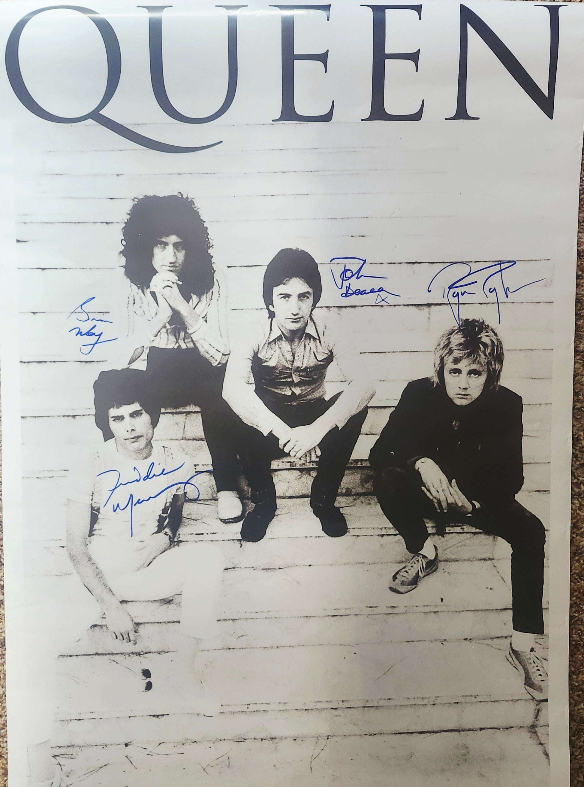 Queen band signed poster blue marker Boston memorabilia
