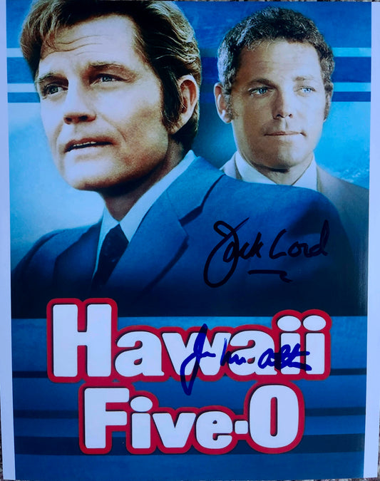 Hawaii Five-0 cast sign photo original Jack Lord and James MacArthur Boston memorabilia