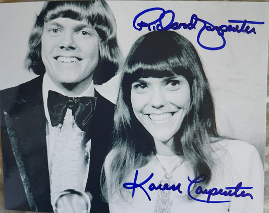The Carpenters black and white signed photo blue marker Boston memorabilia