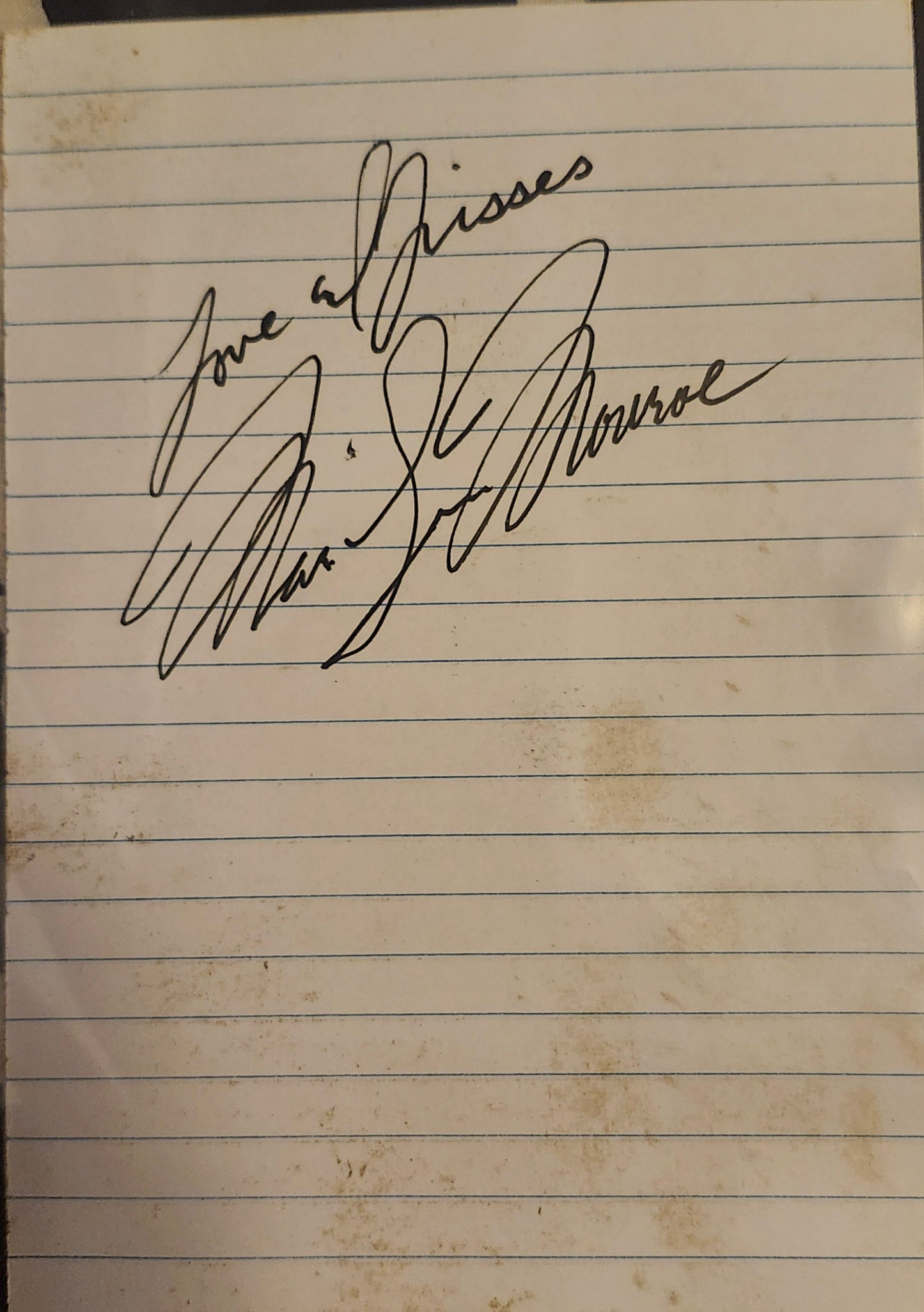 Marilyn Monroe signed paper cut love and kisses by Boston memorabilia