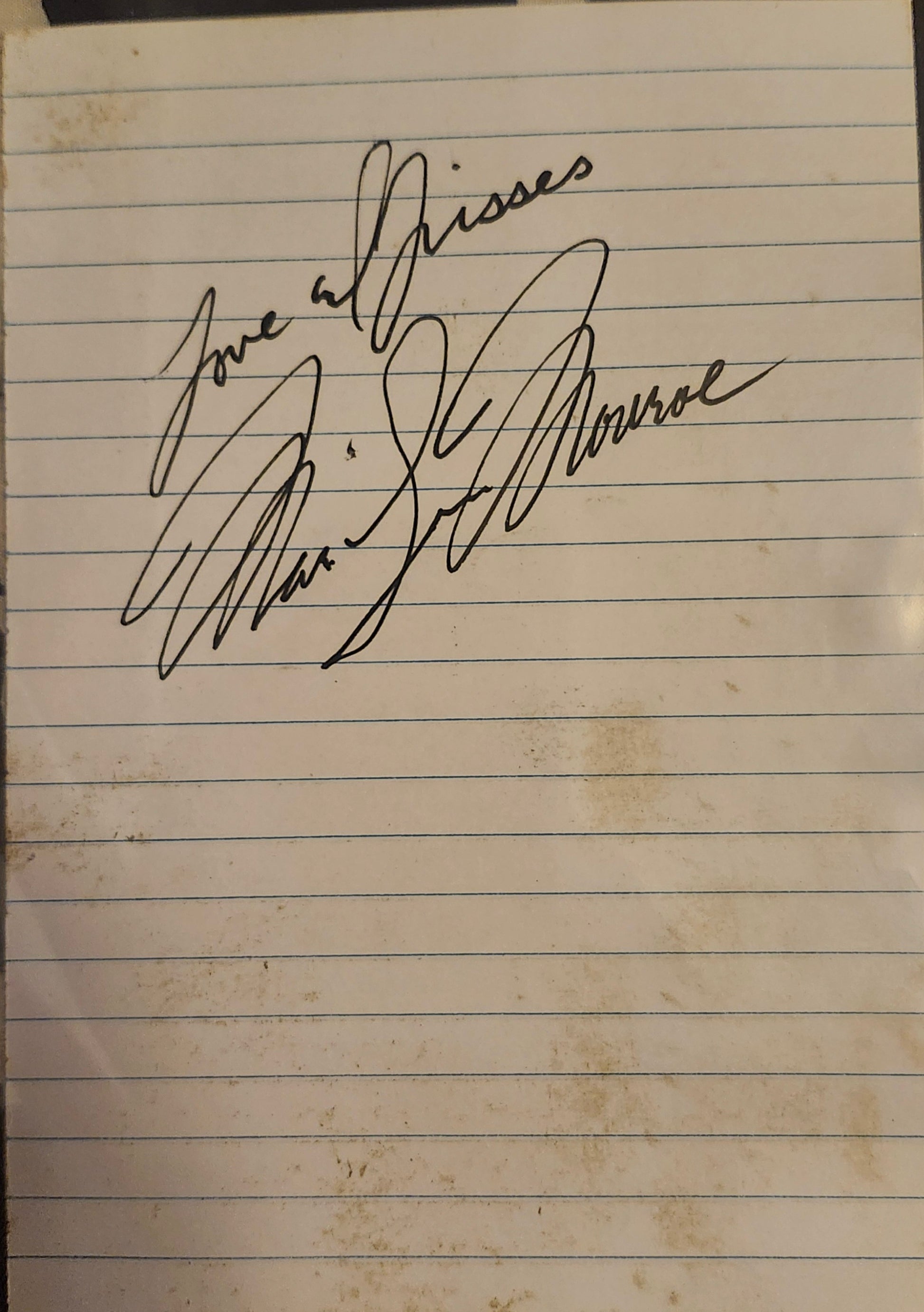 Marilyn Monroe signed paper cut love and kisses by Boston memorabilia