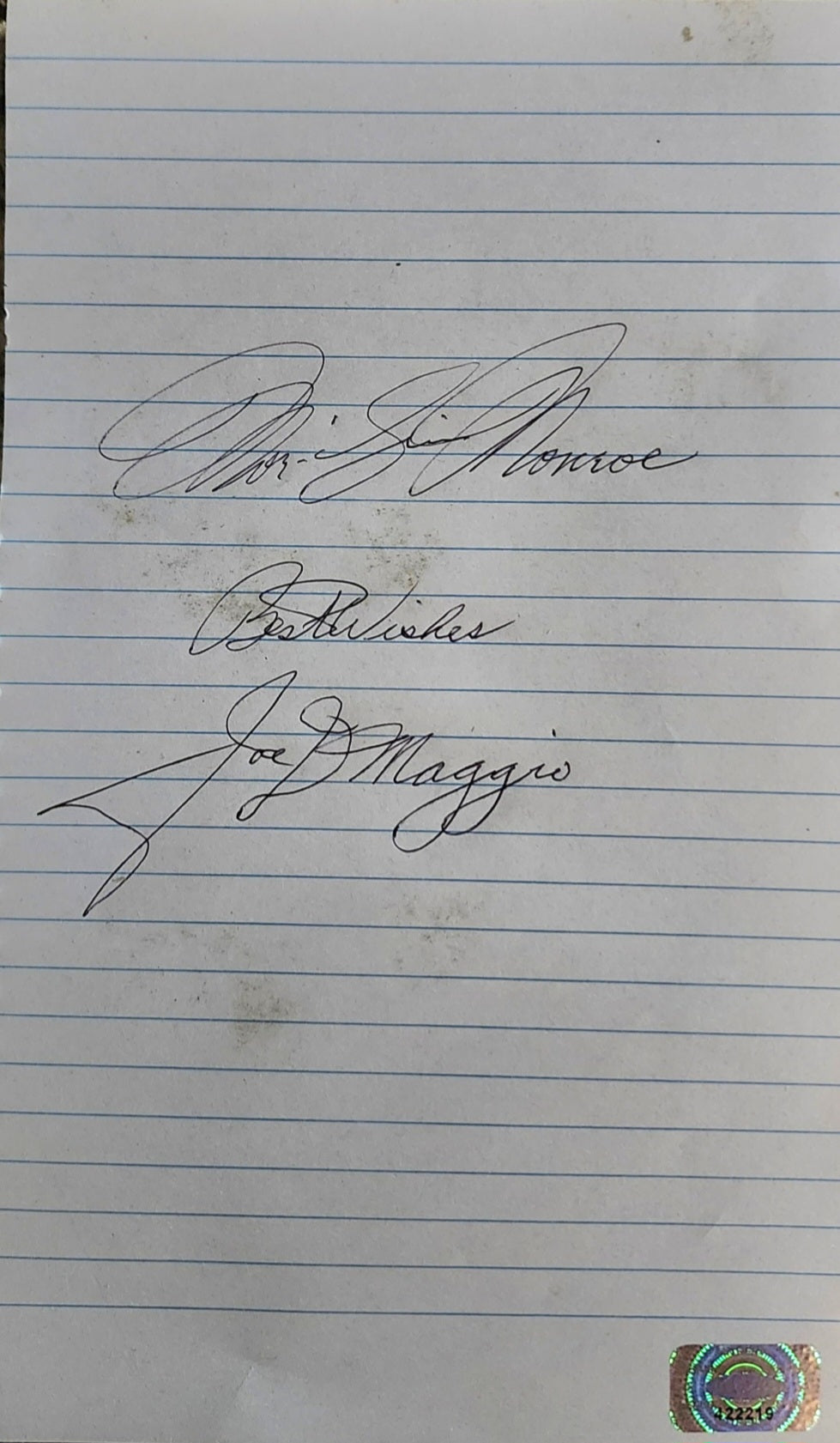 MARILYN MONROE JOE DiMAGGIO Signed Paper w/ Photo COA hologram