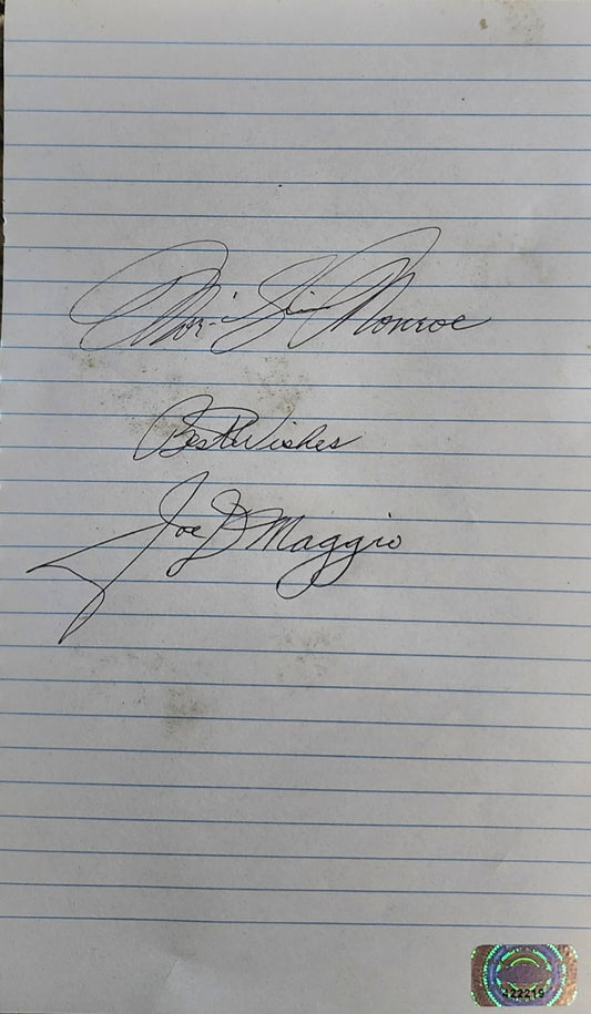 MARILYN MONROE JOE DiMAGGIO Signed Paper w/ Photo COA hologram