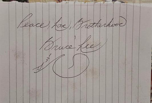 Bruce Lee signed inscribed paper cut by Boston memorabilia