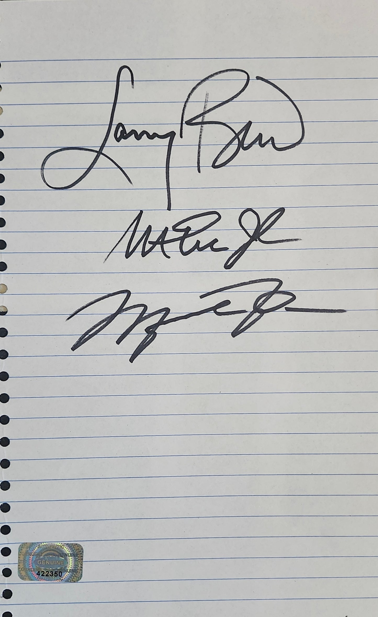 Michael Jordan, Bird, Magic Signed Paper COA Hologram