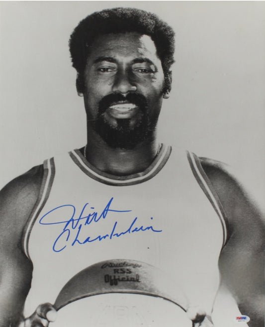 wilt chamberlain signed photo black and white