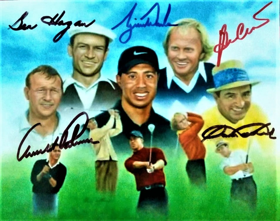 TIGER WOODS and Golf Legends Snead, Hogan, Palmer , Crenshaw signed autographed photo COA Hologram Beckett Autographs