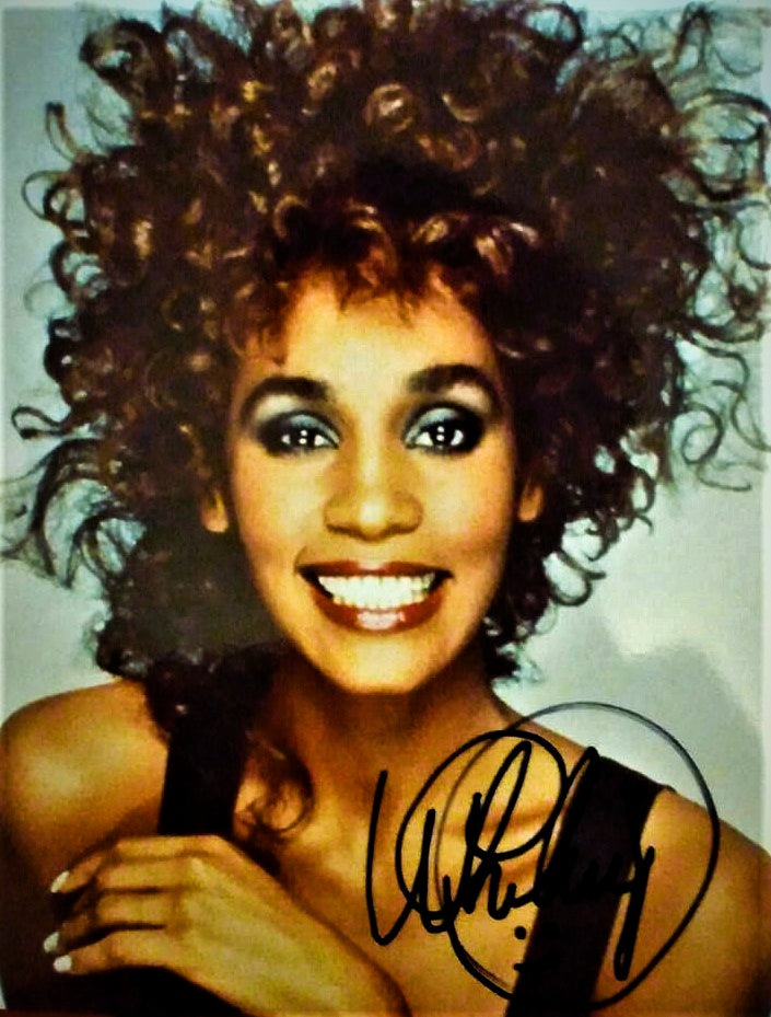 WHITNEY HOUSTON signed autographed photo COA Hologram she told me because she loves those face black tank top