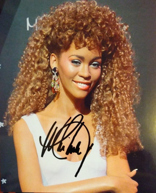 WHITNEY HOUSTON signed autographed photo COA Hologram crazy hair white tank top