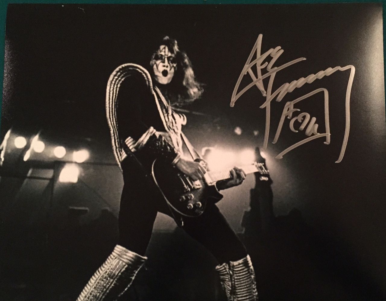 ACE FREHLEY signed autographed photo COA Hologram playing guitar on stage silver marker