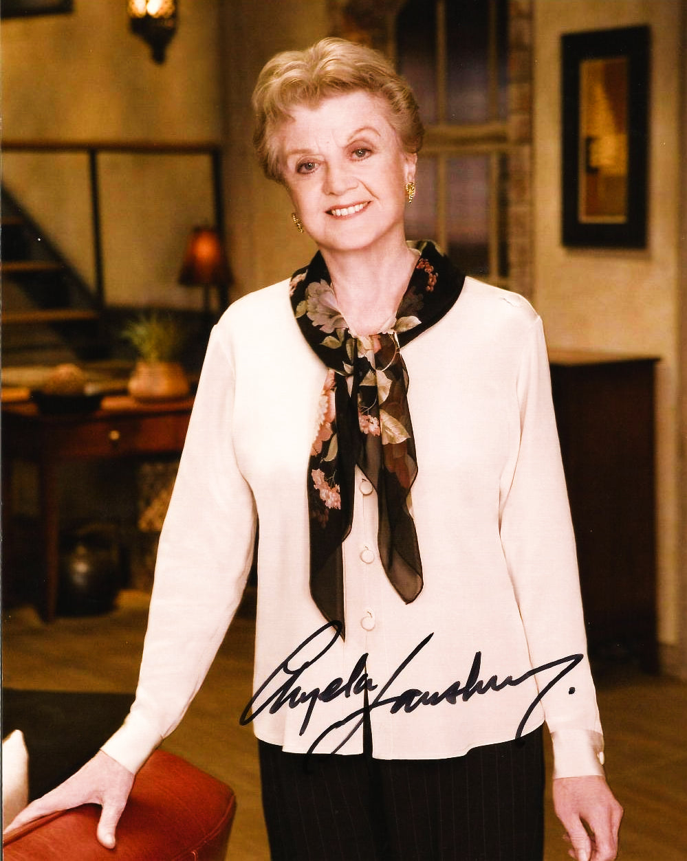 Angela Lansbury signed photo white dress