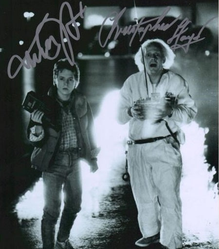 Back to the Future movie cast signed photo flames on the road